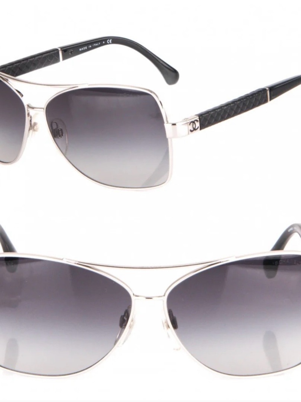 Chanel Silver & Black Gradient Aviator Sunglasses
